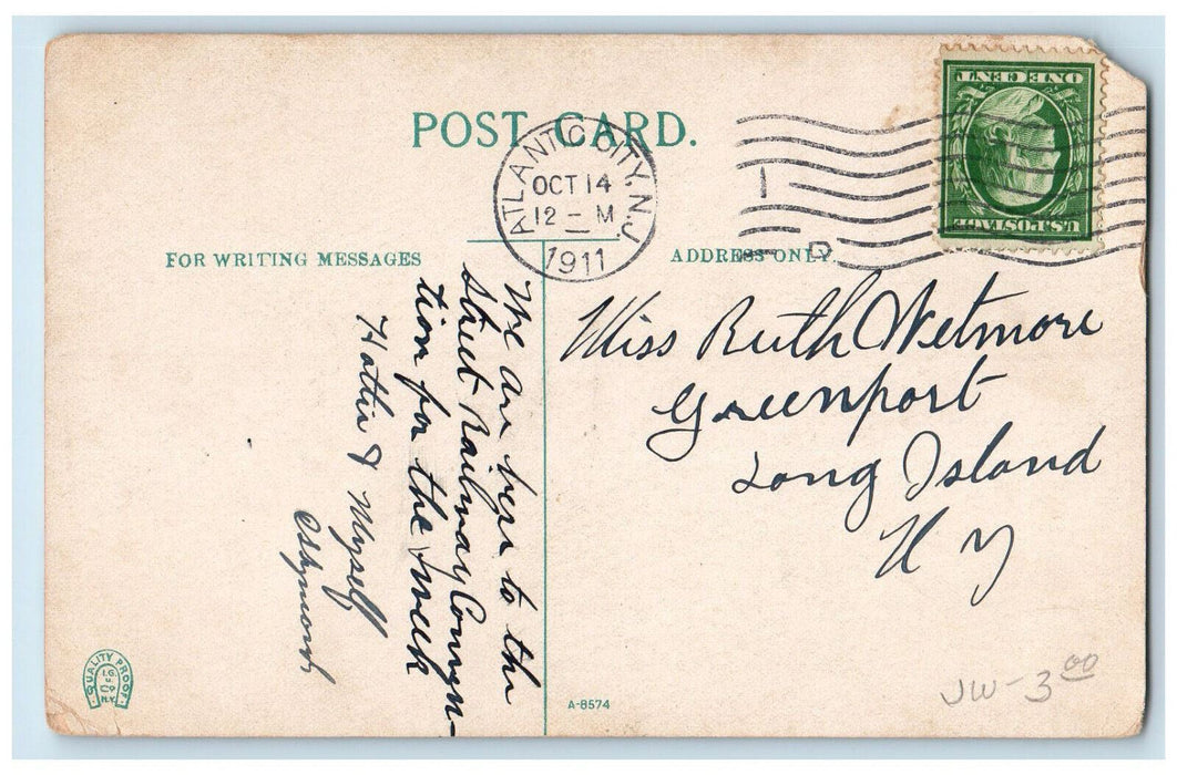 1911 Crowds Hotel Traymore Atlantic City New Jersey NJ Antique Posted Postcard