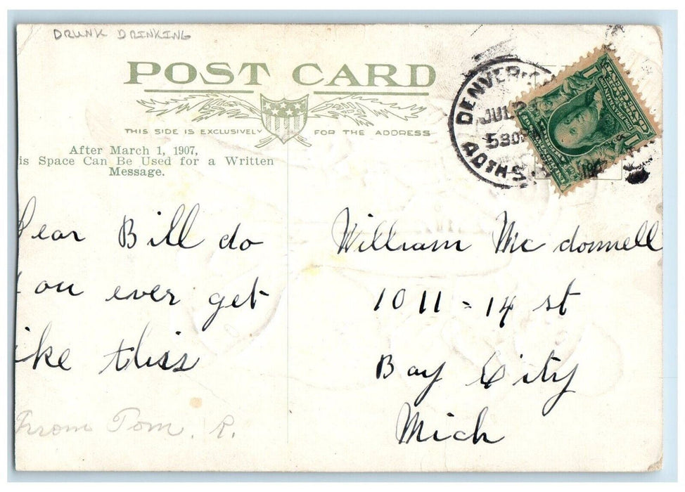c1910's Drunk Man Drinking Caught Policemen I Was Held Up Last Night Postcard
