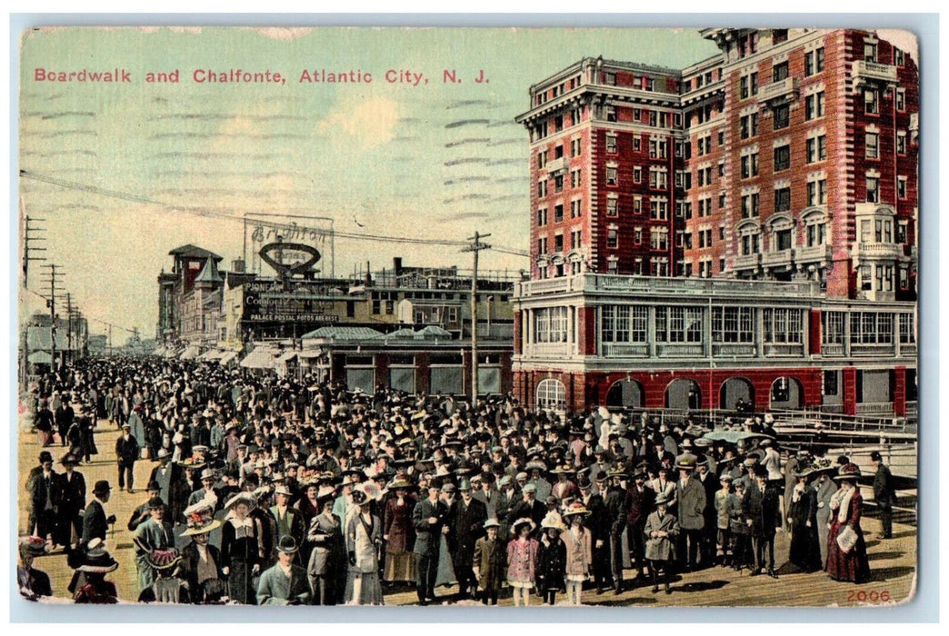 1911 Boardwalk and Chalfonte Atlantic City New Jersey NJ Antique Posted Postcard