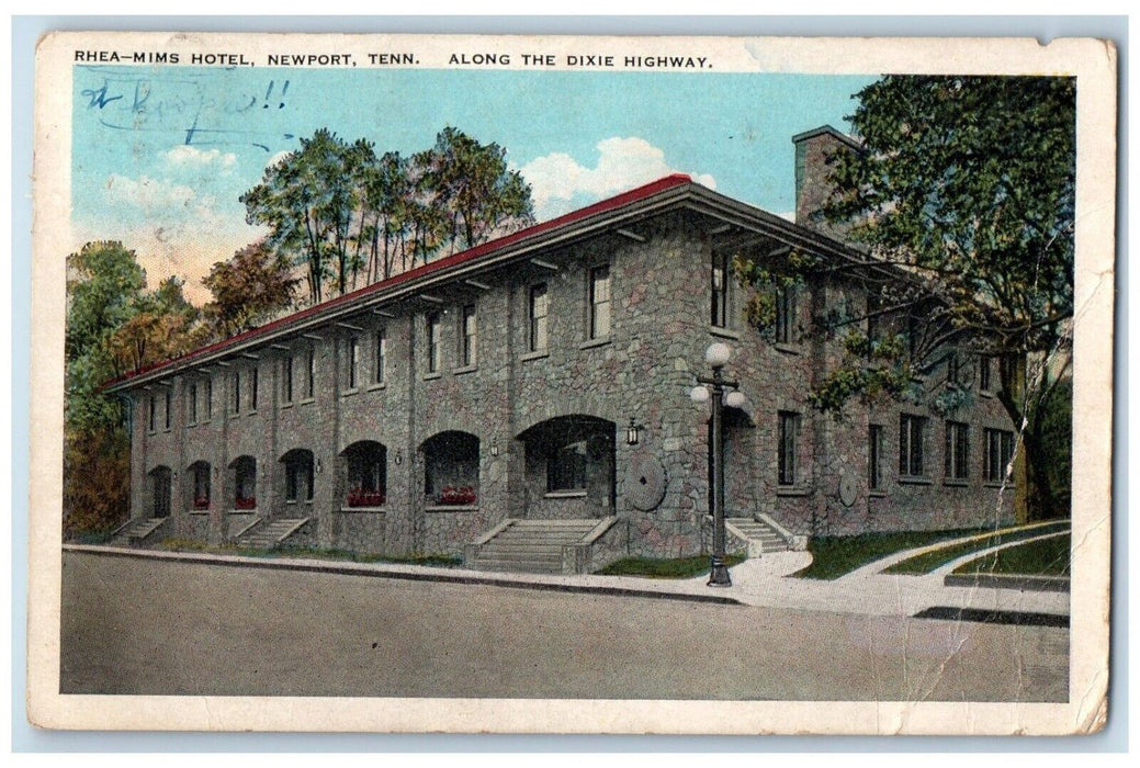 1929 Along Dixie Highway Rhea Mims Hotel Exterior Newport Tennessee TN Postcard