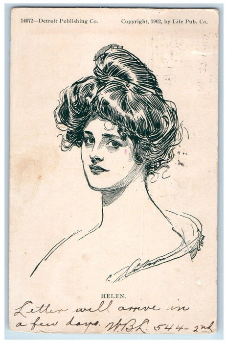 1906 Pretty Woman Drawing Sketch Detrow Michigan MI Posted Antique Postcard