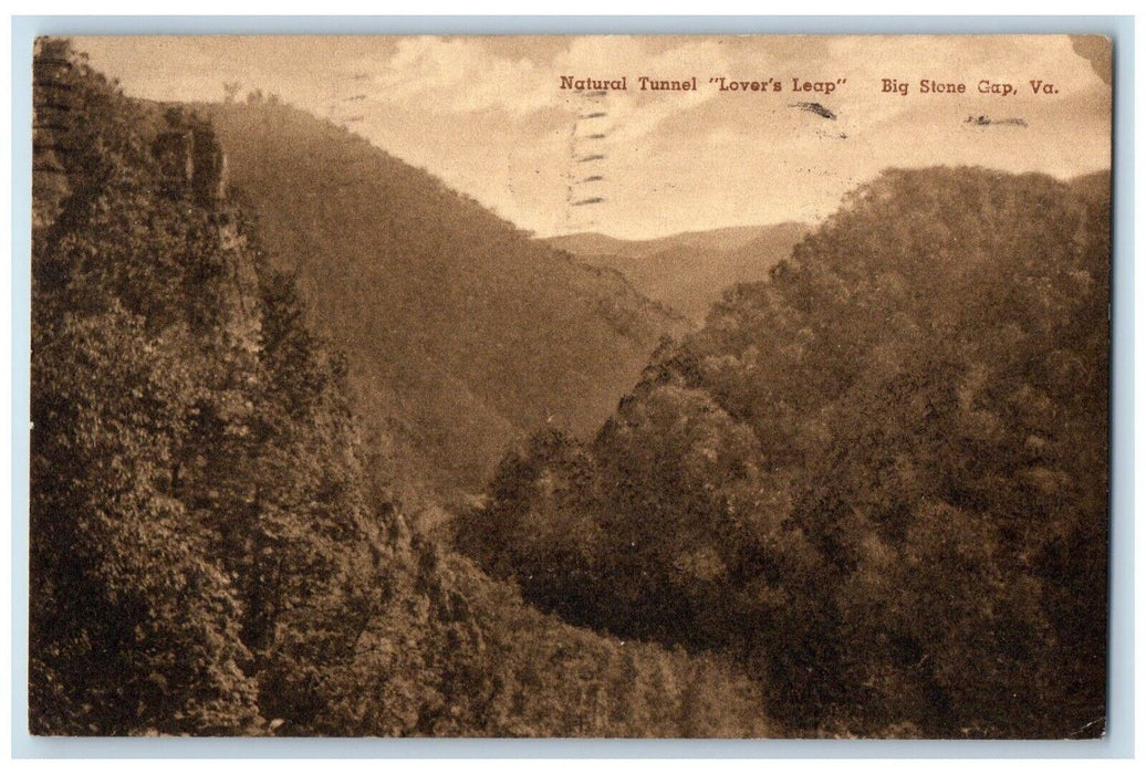 1943 Natural Tunnel Lovers Leap Mountain Big Stone Gap Virginia Vintage Postcard