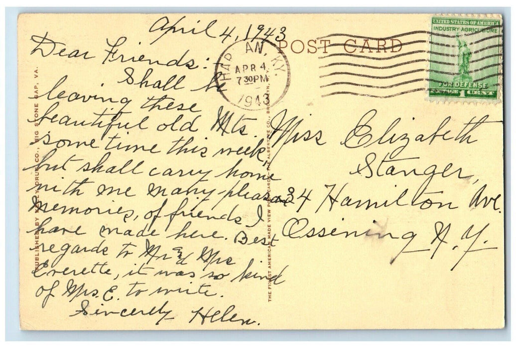 1943 Natural Tunnel Lovers Leap Mountain Big Stone Gap Virginia Vintage Postcard