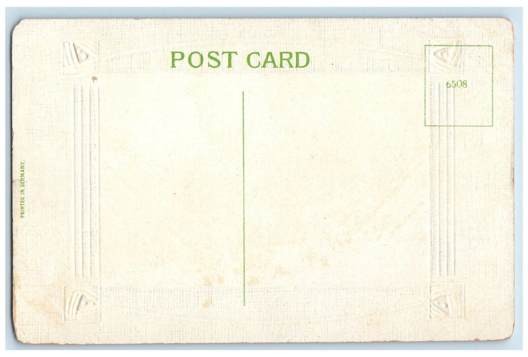 c1910's Man Climb Ladder Holding Flowers Present To Girl Embossed Postcard