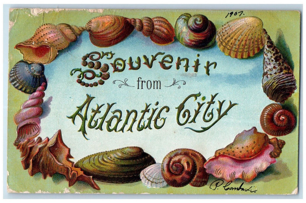 1907 Souvenir from Atlantic City New Jersey NJ Shells Embossed Postcard