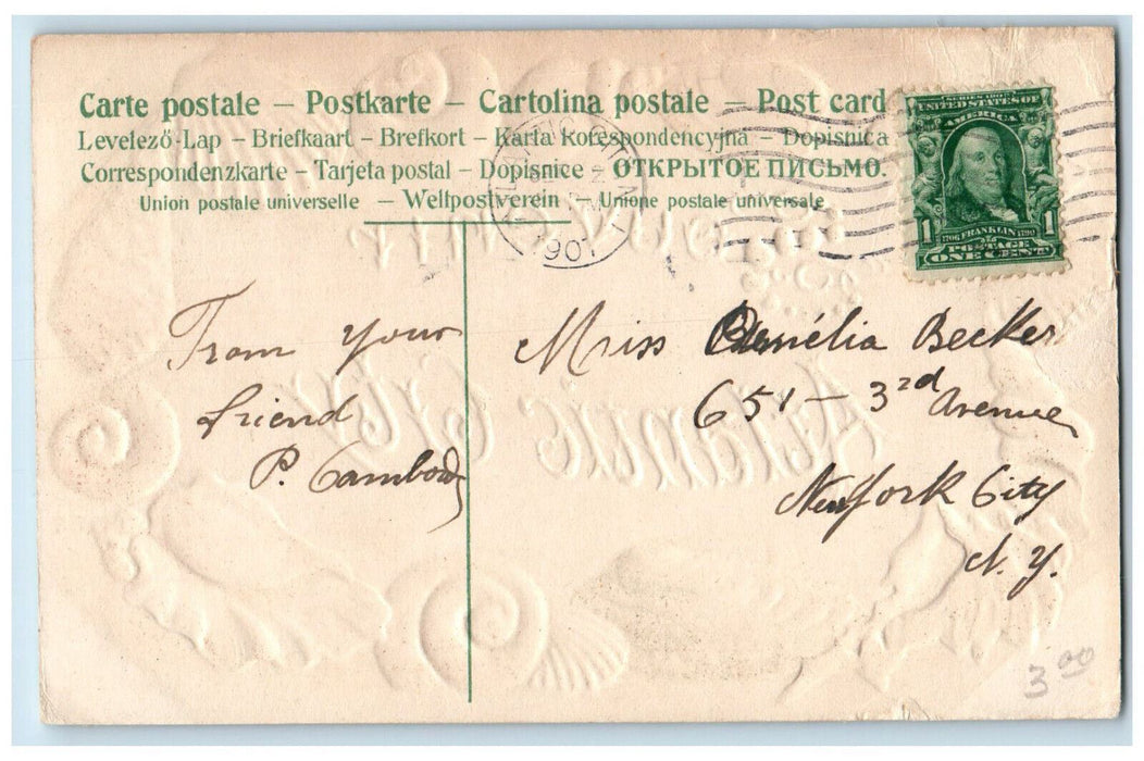 1907 Souvenir from Atlantic City New Jersey NJ Shells Embossed Postcard