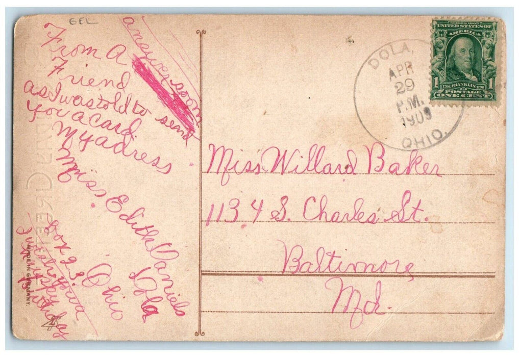 1909 Birthday Greeting Mother And Child Pansies Flowers Basket Dola OH Postcard