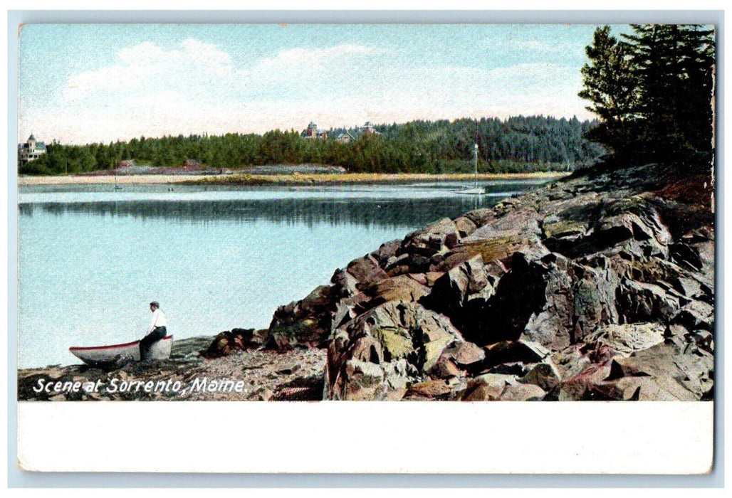c1905 Scene Boat Fishing River Lake Sorrento Maine ME Vintage Antique Postcard