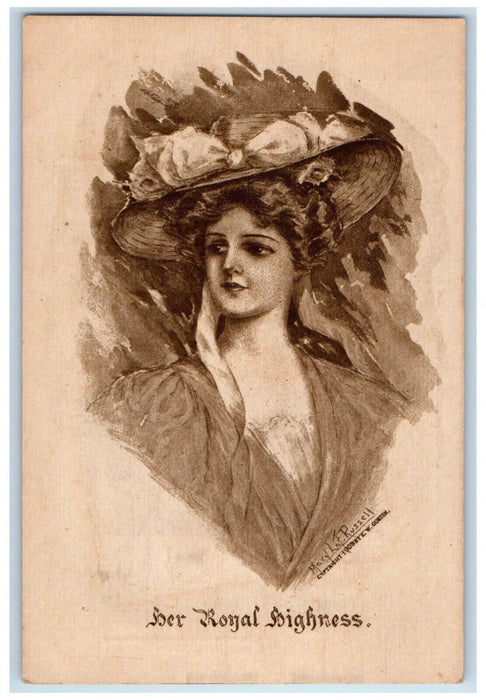 1910 Pretty Woman Big Hat Russell Her Royal Highness Koshkonong MO Postcard