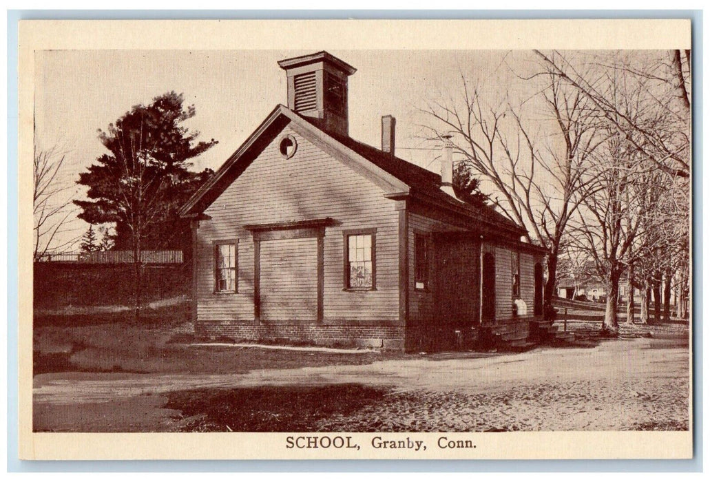 c1920 School Exterior Building Road Granby Connecticut Vintage Antique Postcard
