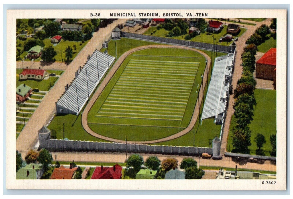 c1940 Aerial Birdseye Municipal Stadium Bristol Exterior VA Tennessee Postcard