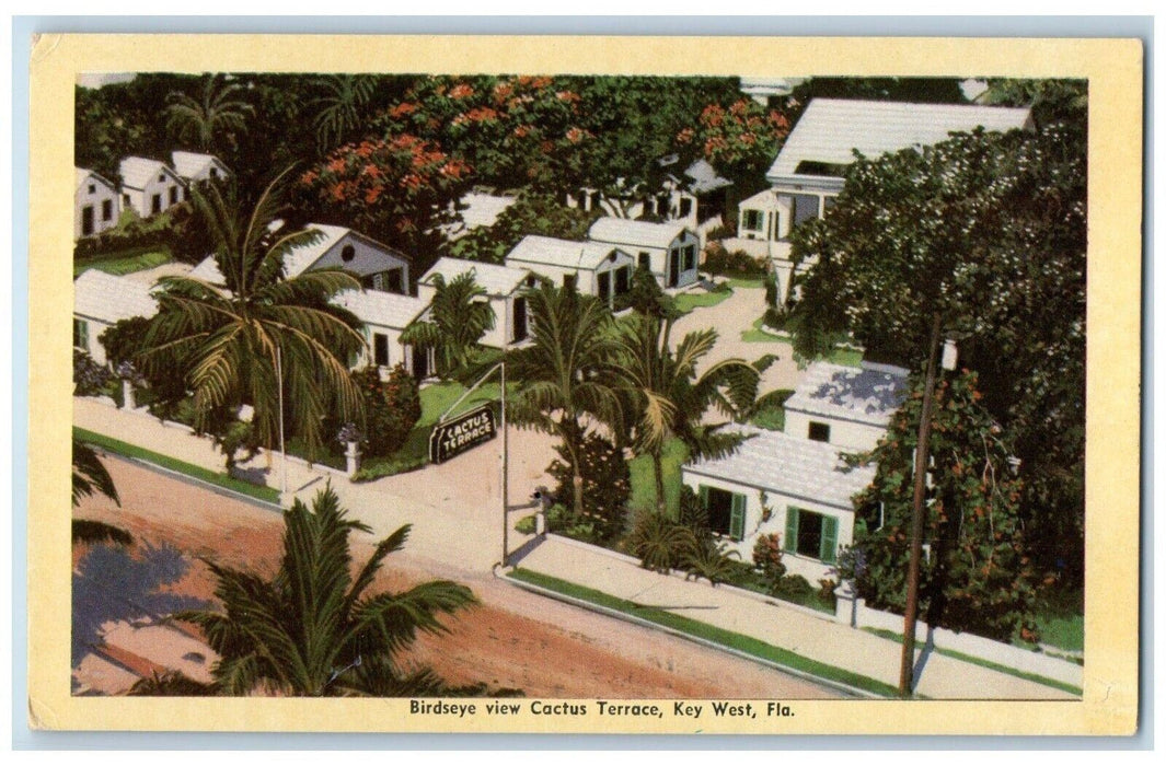 c1950 Birdseye View Cactus Terrace Hotel Exterior Key West Florida FL Postcard