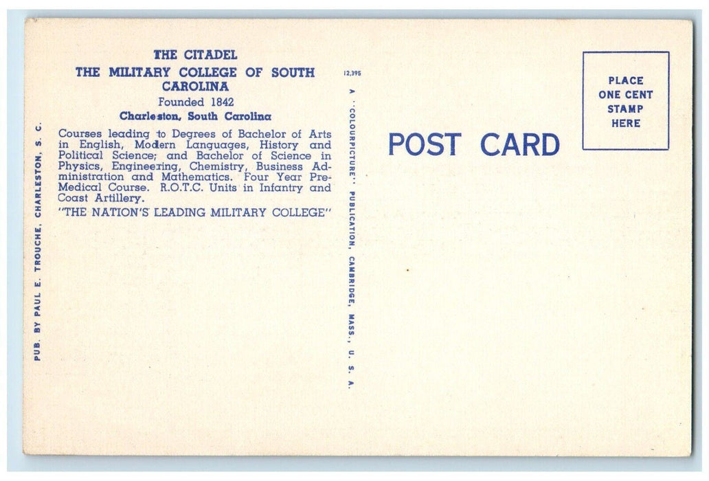 The Citadel And Parade Grounds Charleston South Carolina SC Vintage Postcard