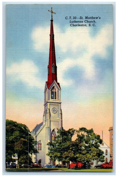 St. Matthew's Lutheran Church Tower Clock Charleston South Carolina SC Postcard