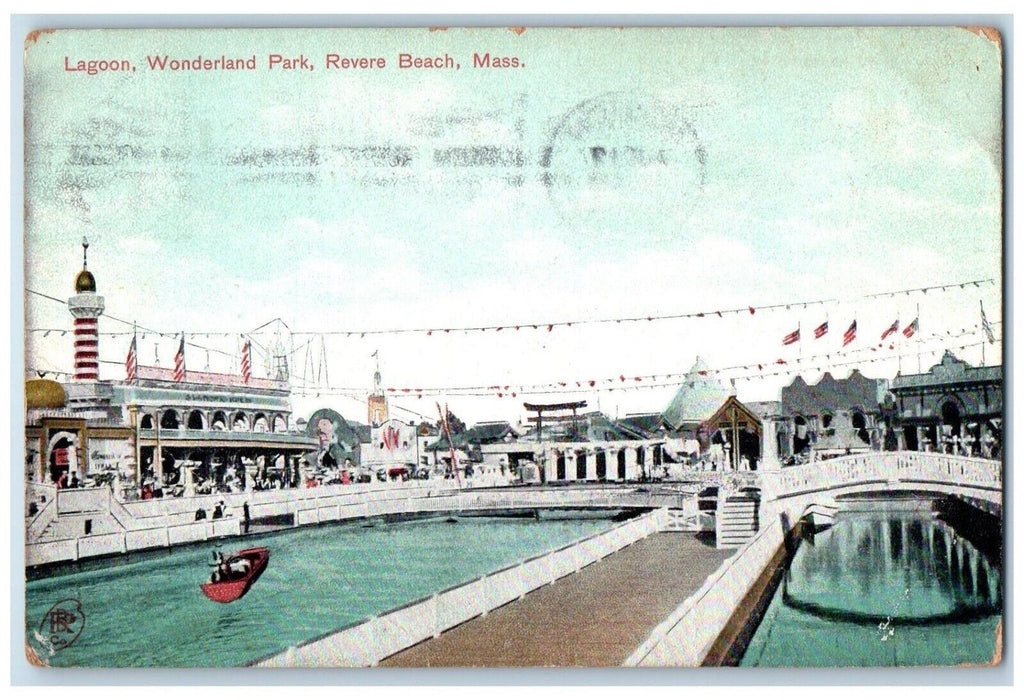 1908 Lagoon Wonderland Park Boat Revere Beach Massachusetts MA Antique Postcard