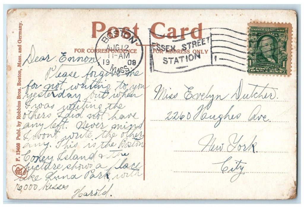 1908 Lagoon Wonderland Park Boat Revere Beach Massachusetts MA Antique Postcard