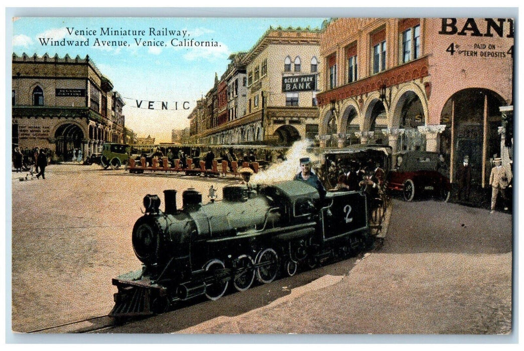 c1910 Venice Miniature Railway Windward Avenue Train Venice California Postcard