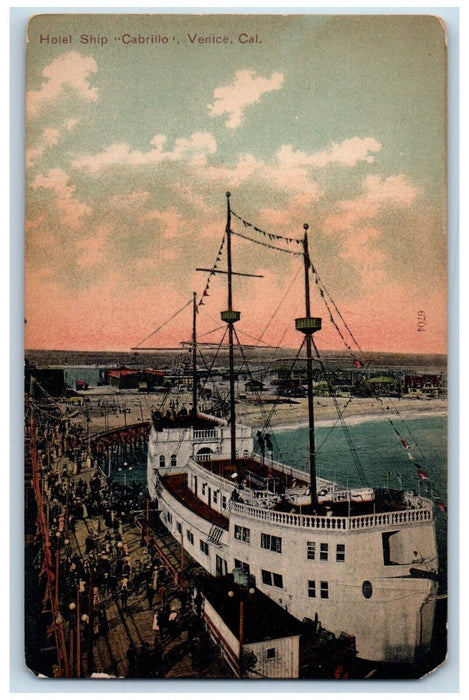 c1910 Hotel Ship Cabrillo Exterior Building Venice California Vintage Postcard