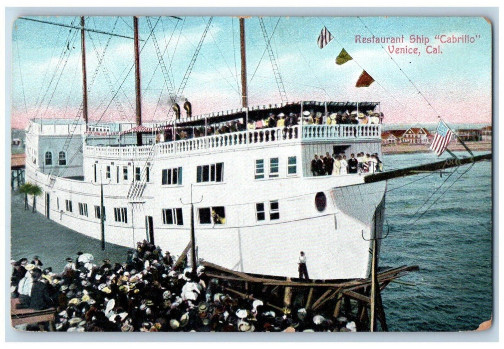 c1910 Restaurant Ship Cabrillo Exterior Building Venice California CA Postcard