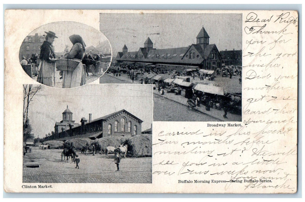 1907 Buffalo Morning Express Clinton Broadway Market NY Multiview Postcard
