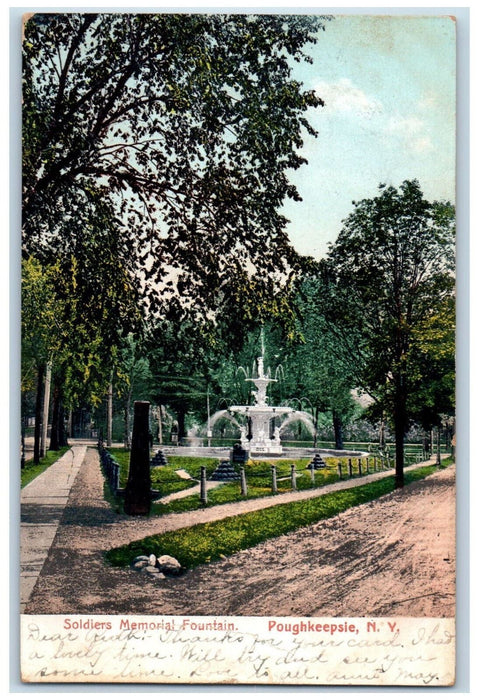 1908 Soldier Memorial Fountain Garden Poughkeepsie New York NY Postcard