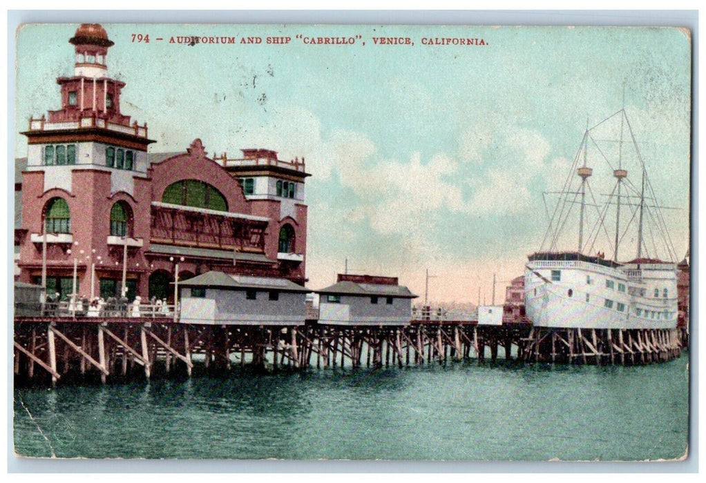 1907 Auditorium Ship Cabrillo Exterior Restaurant Venice California CA Postcard
