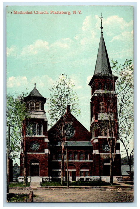 Front View Of Methodist Church Plattsburg New York NY Vintage Unposted Postcard