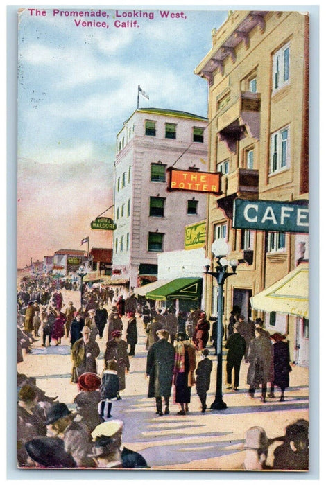 c1910 Promenade Looking West Exterior Building Venice California CA PNC Postcard