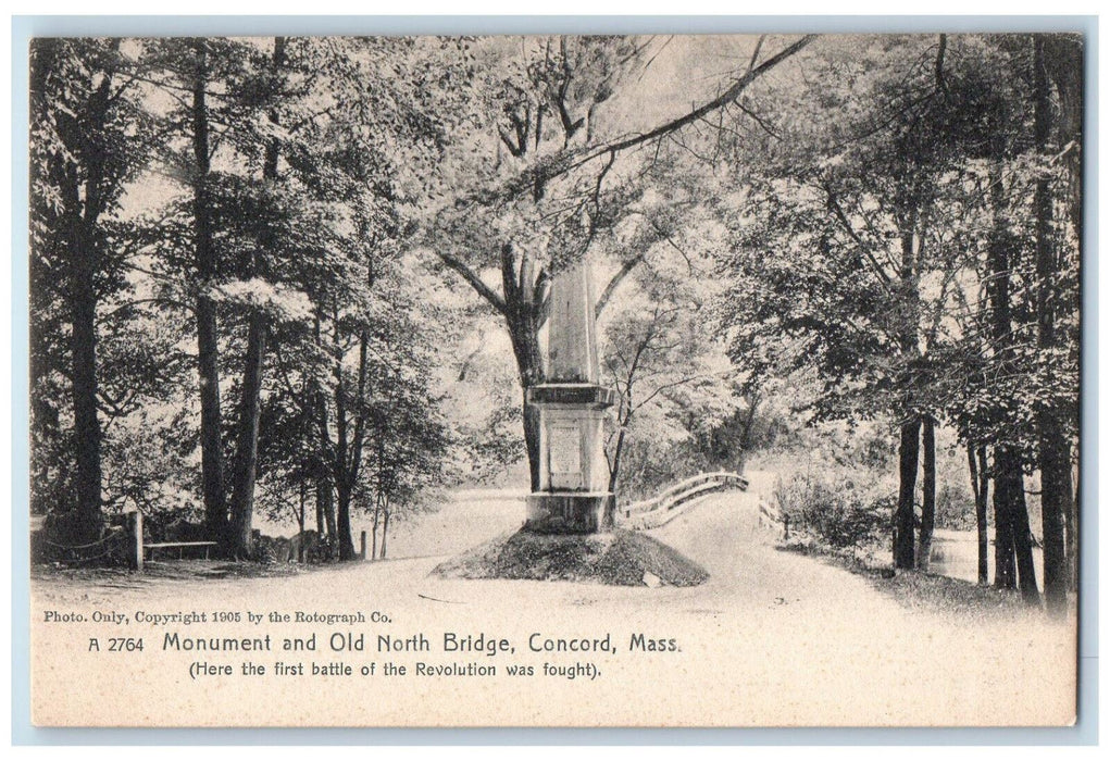 Monument And Old North Bridge Concord Massachusetts MA Rotograph Postcard