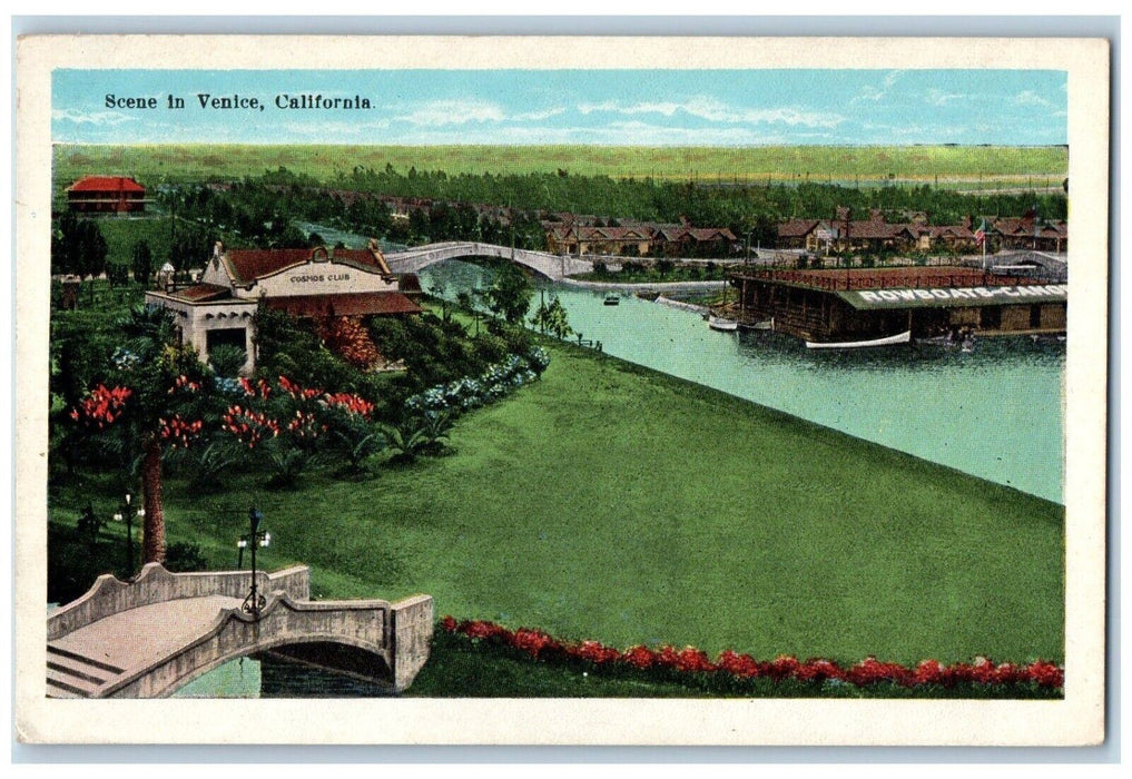 c1910 Scene Club House Exterior Building Garden Field Venice California Postcard