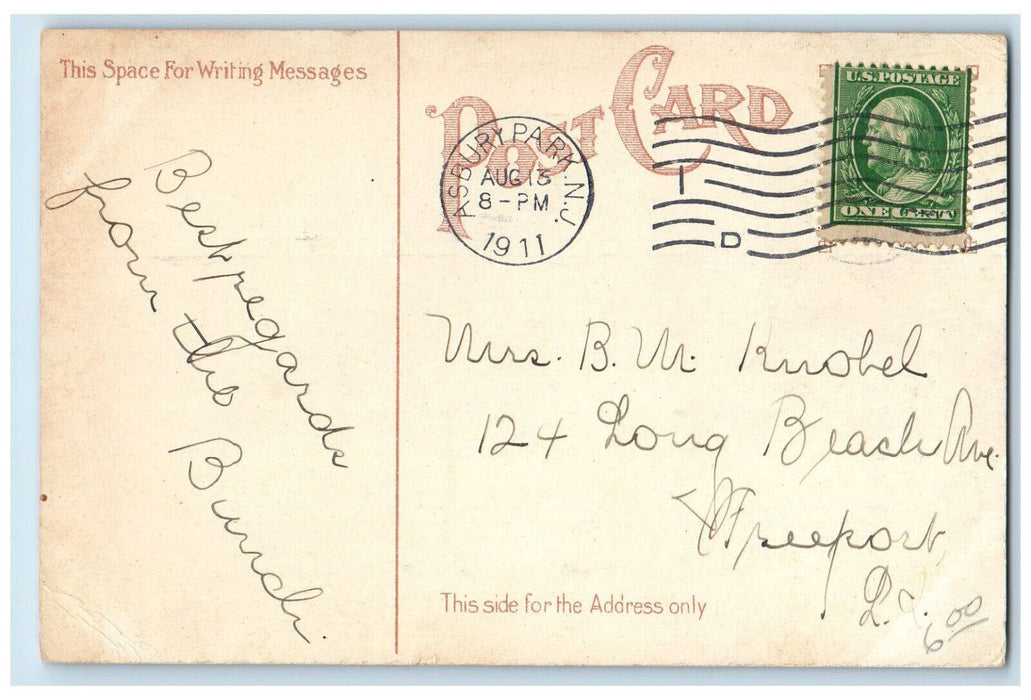 1911 Railroad Square Asbury Park New Jersey NJ Antique Posted Postcard