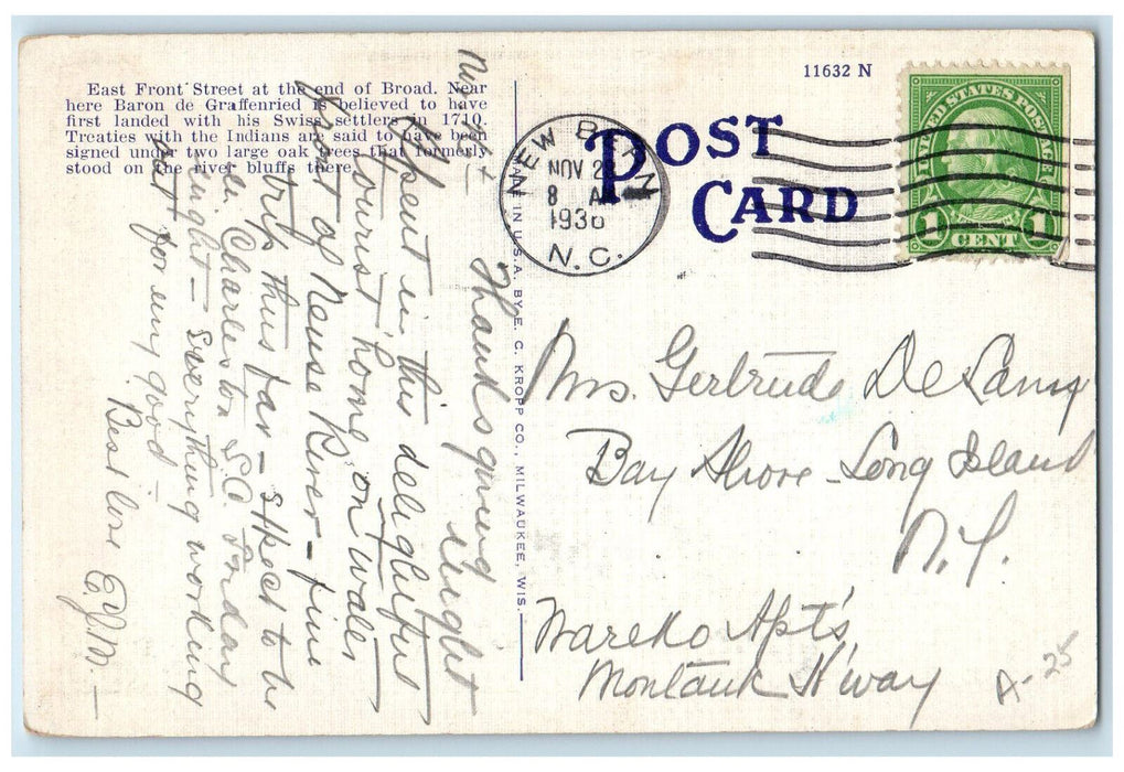 c1930's Council Bluffs New Bern North Carolina NC Vintage Posted Postcard