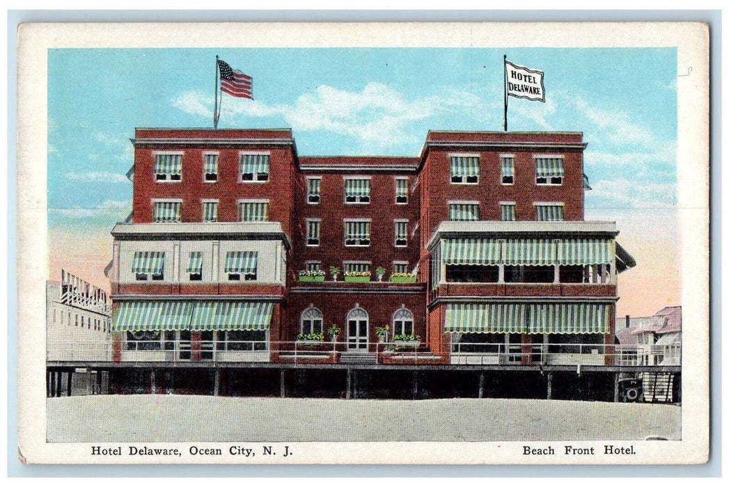 1929 Beach Front Hotel Hotel Delaware Ocean City New Jersey NJ Postcard