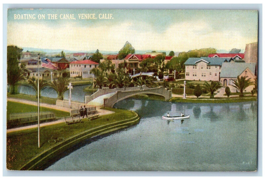 c1910 Boating Canal Bridge Rover Exterior Canoe Venice California PNC Postcard