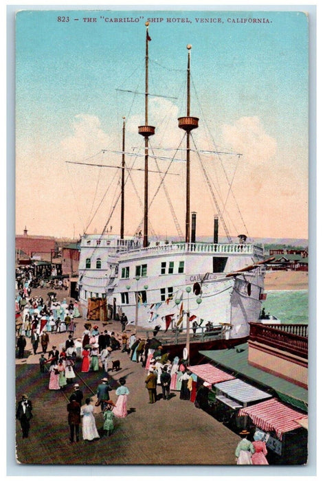 1910 Cabrillo Ship Hotel Restaurant Exterior Building Venice California Postcard
