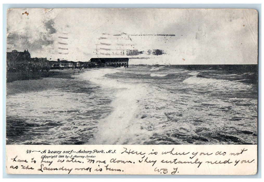 1906 A Heavy Surf Asbury Park New Jersey NJ Antique Posted Postcard