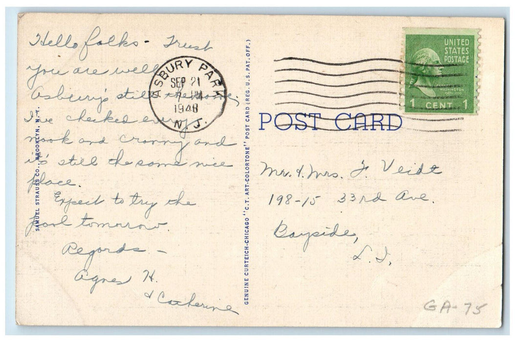 1948 Night View Mayfair Theatre Asbury Park New Jersey NJ Vintage Postcard