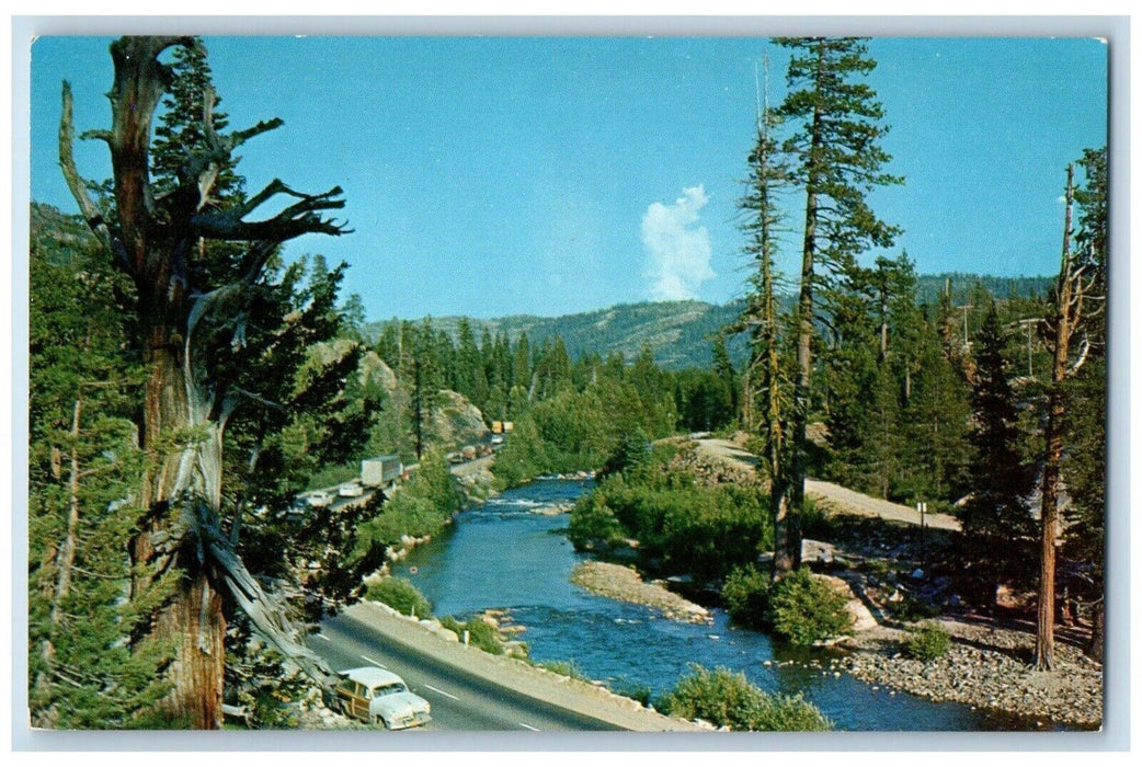 c1960 Yuba River Lake Highway 40 Gabriel Moraga Hudson Bay California Postcard