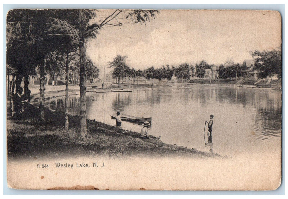 1906 Boat and Childs Scene Wesley Lake New Jersey NJ Antique Postcard