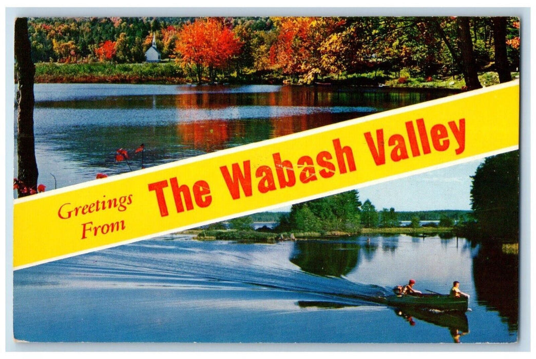1962 Greetings Wabash Valley Boat River Lake Indiana Color Card Banner Postcard