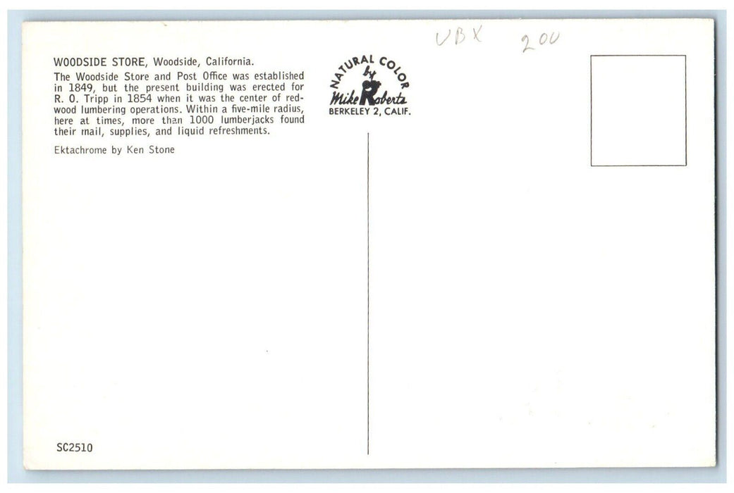c1960 Woodside Store Post Office Tripp Woodside California Mike Roberts Postcard