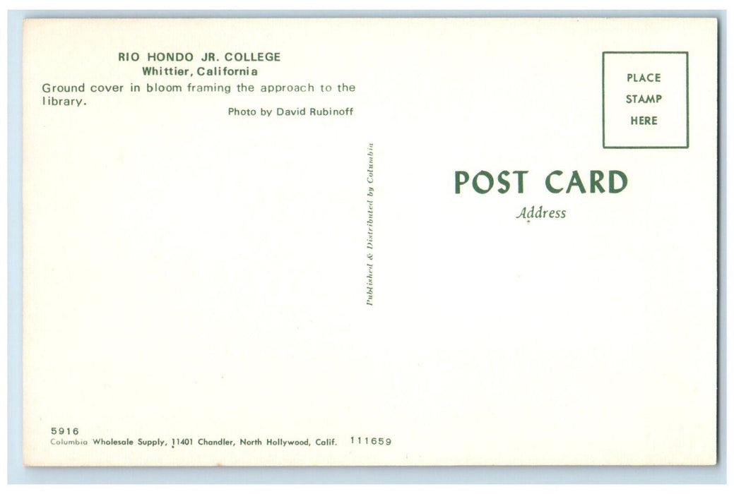 c1960 Rio Hondo Jr. College Bloom Library Exterior Whittier California Postcard