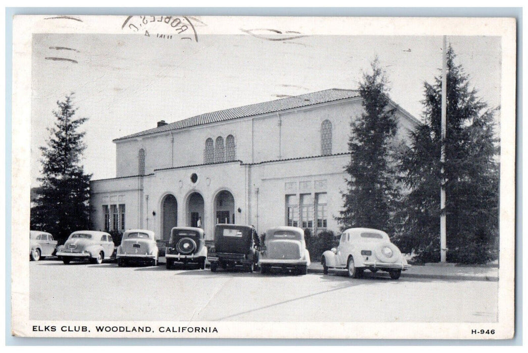 1948 Elks Club Exterior Building Classic Cars Park Woodland California Postcard
