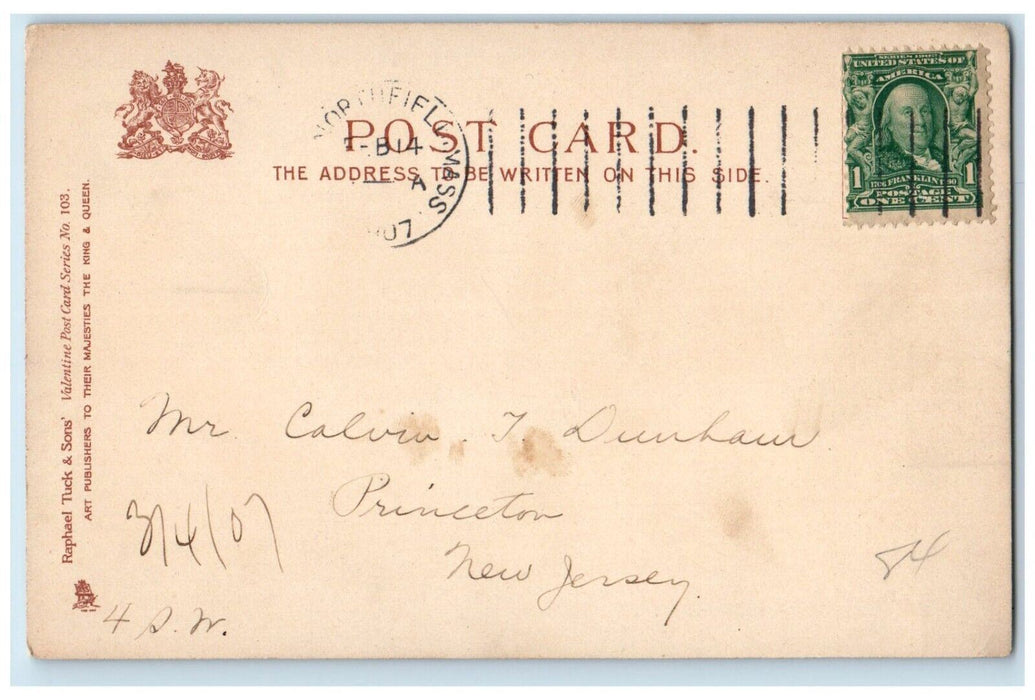 1907 Valentine Dutch Boys Pipe Tuck's Northfield Massachusetts MA Postcard
