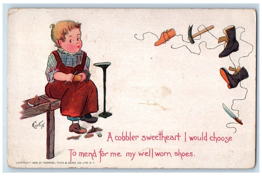 1905 Valentine Boy Repairing Shoes Bernardsville Princeton NJ Antique Postcard