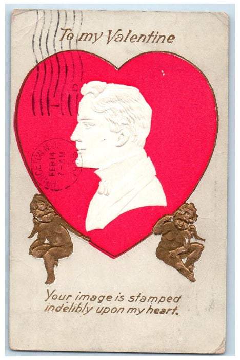 1908 Valentine Heart Angels Image Stamp Basking Ridge New Jersey NJ Postcard