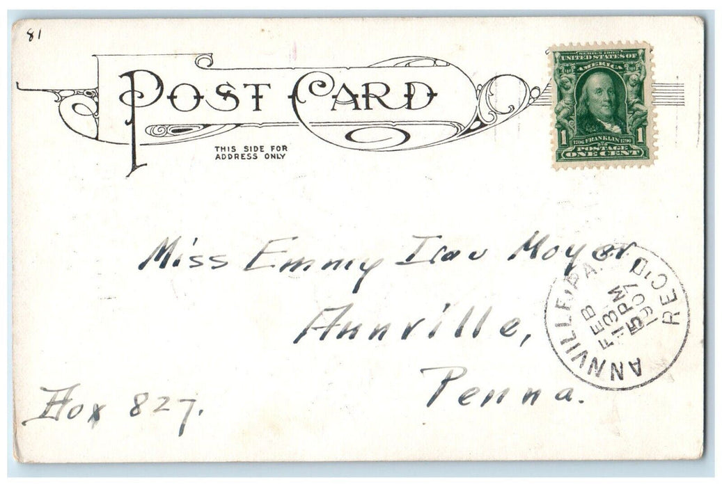 1907 Valentine Cupid Angel Heart Annville Pennsylvania PA Antique Postcard