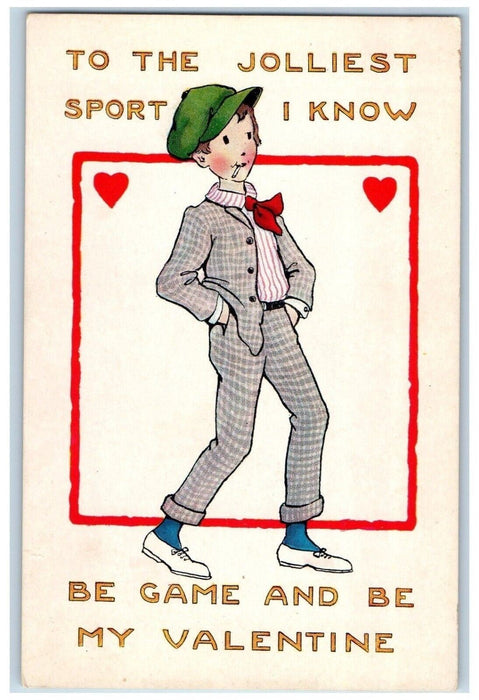 c1910's Valentine Boy Cigarette Hearts To The Jolliest Sport I Know Postcard