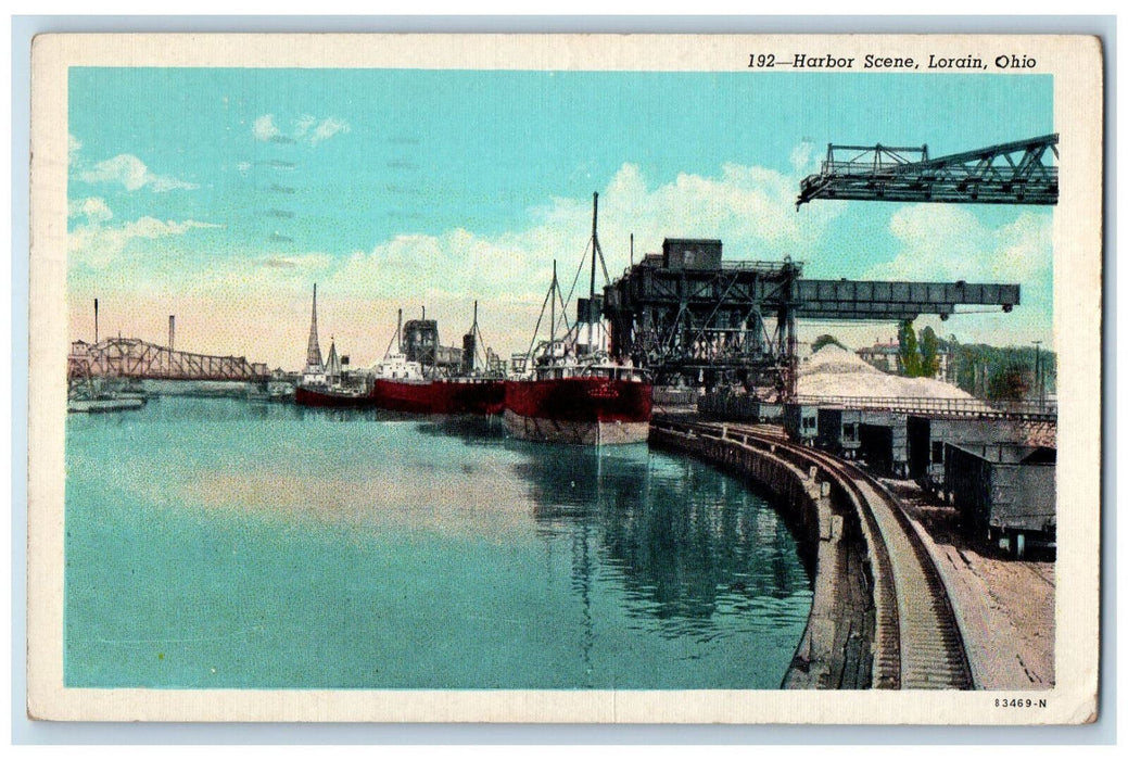 1945 Steamer Bridge Harbor Scene Lorain Ohio OH Vintage Posted Postcard