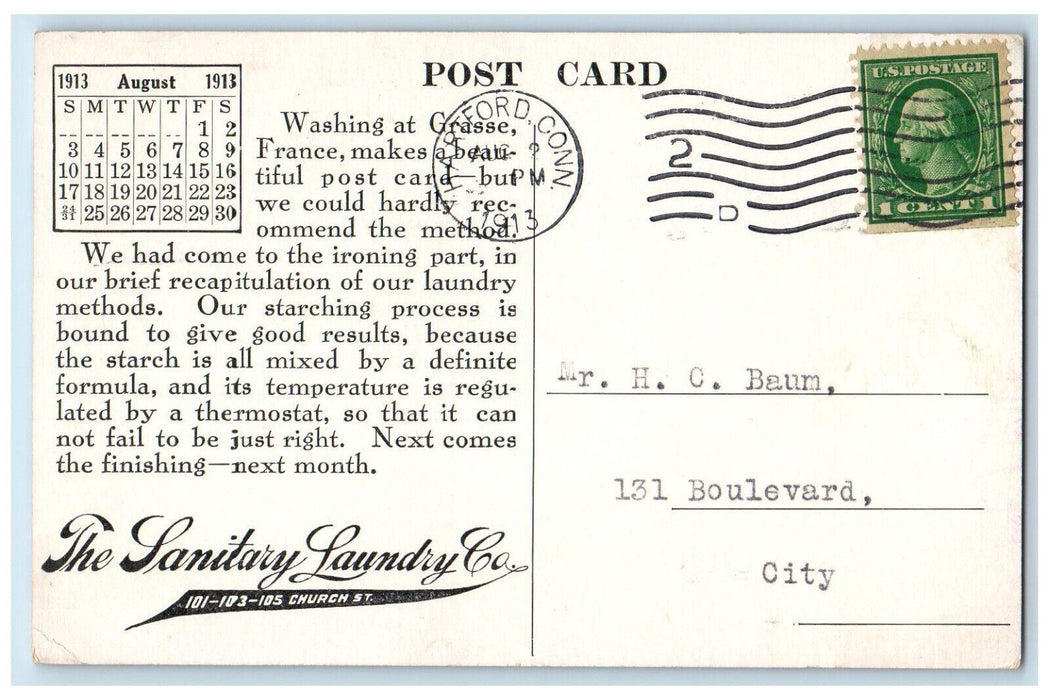1913 Washing At Grasse France The Sanitary Laundry Co., Hartford CT Postcard